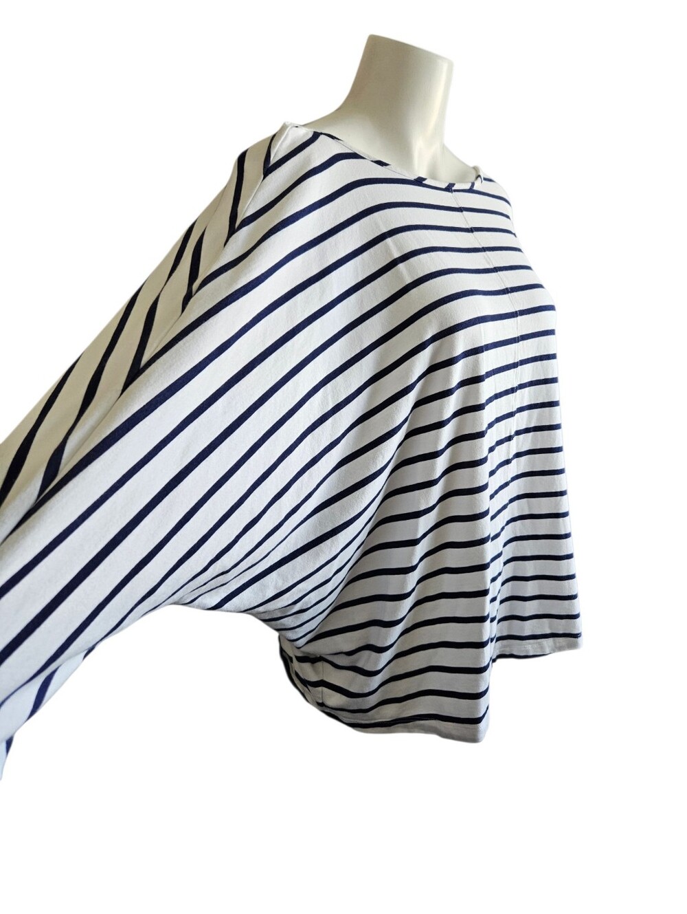 Lands End Jersey Boatneck Dolman Sleeve Navy Striped Top L/P Coastal Nautical